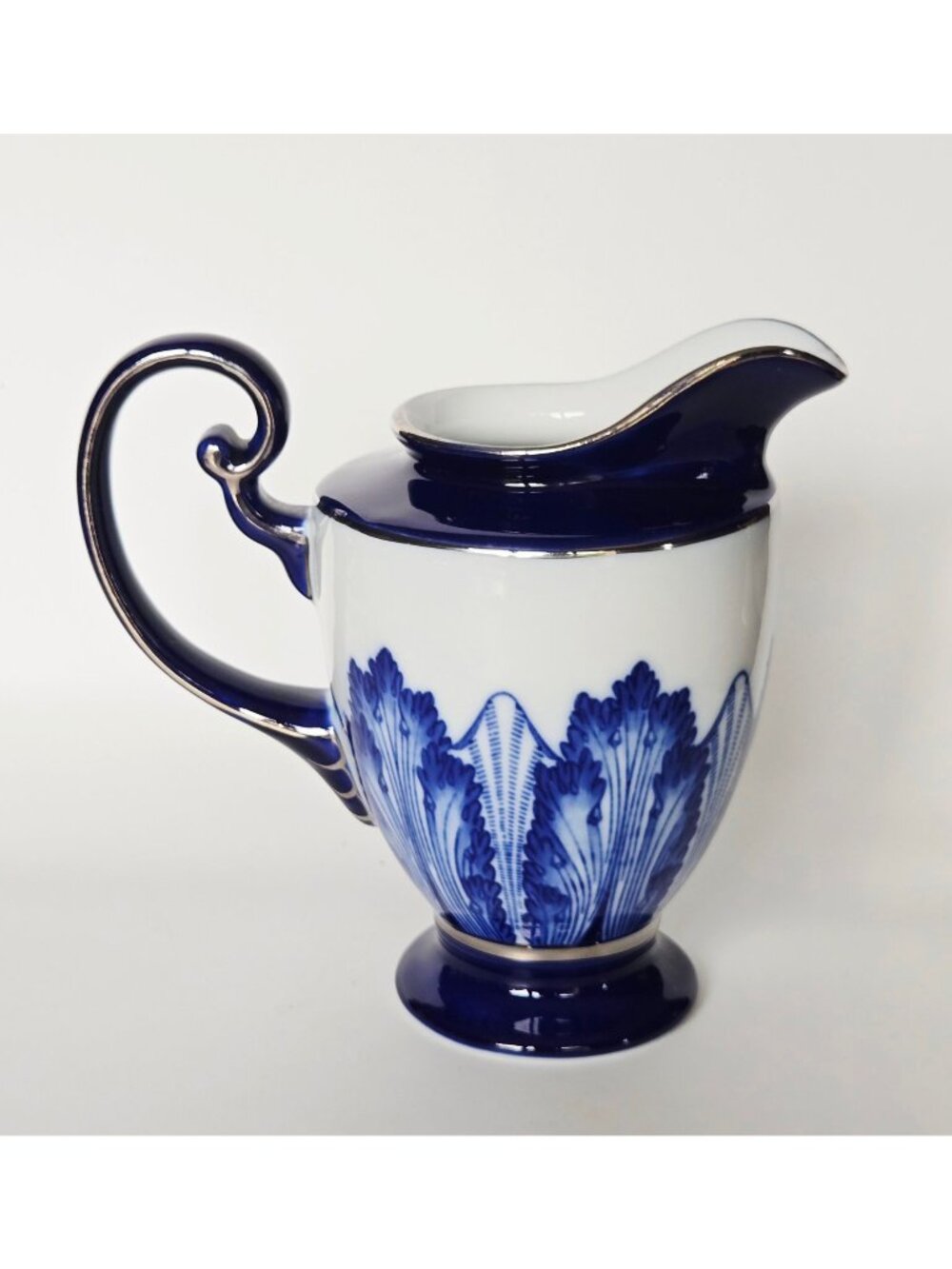 Vintage Blue & White Bombay Porcelain Creamer With Leaf Detailing - Elegant Deco